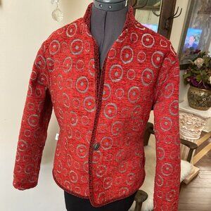 Khangura Women's Reversible Red Black Tweed Tapestry Jacket in Size M